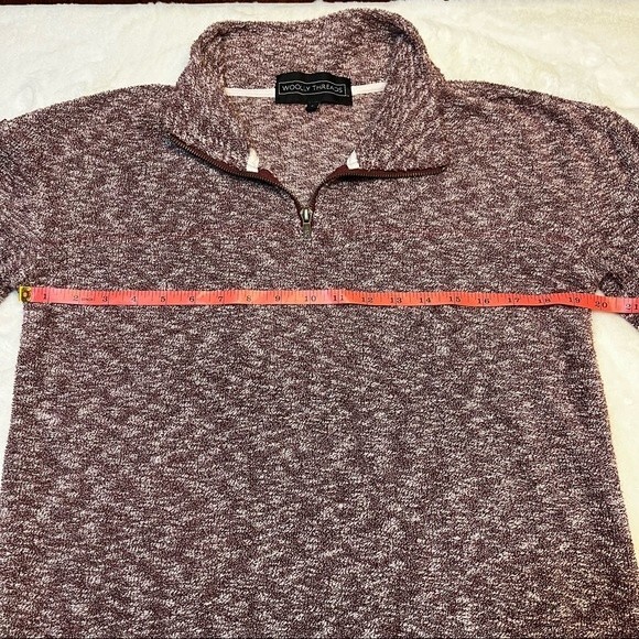 Woolly Threads Sweater Quarter Zip Pullover Maroon Cream Textured Women's Sz S - Picture 7 of 8